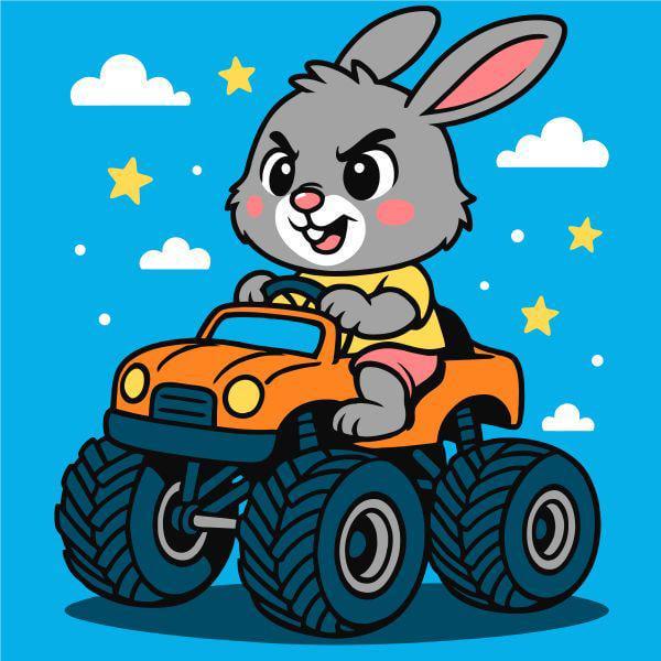 Картина за номерами Ideyka Заєць на машині 25x25 см (Id-KHO1309)