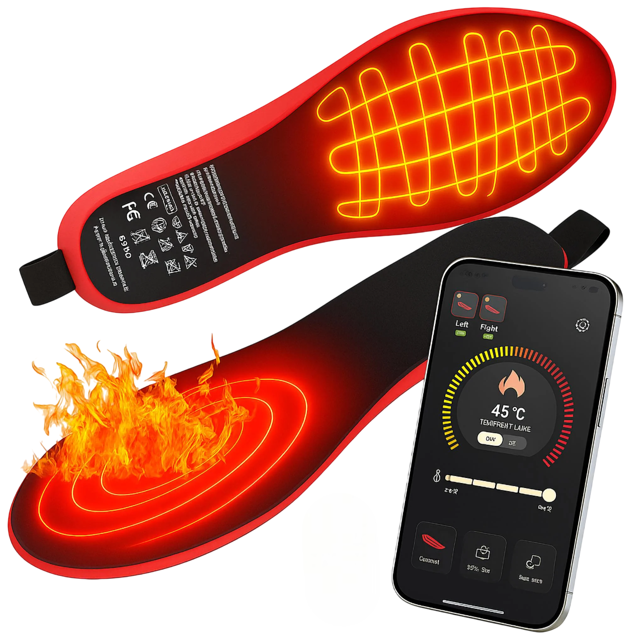 Стельки с подогревом беспроводные Kayfovo с USB 3500 мА с управлением по телефону с аккумулятором (29367)