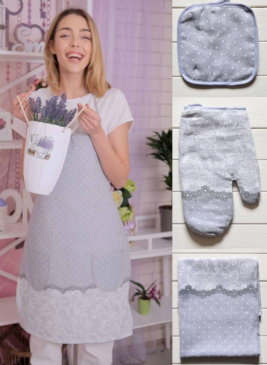 Фартук с перчаткой и прихваткой Серый (П-fartuh0001-54) - фото 2 Фартук с перчаткой и прихваткой Серый (П-fartuh0001-54) - фото 2