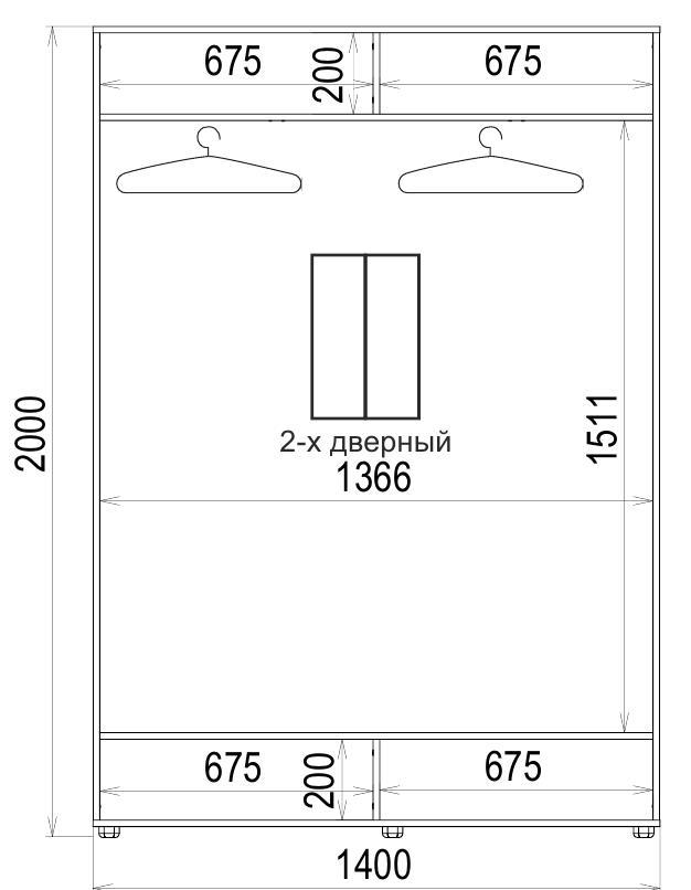 Корпус шкафа-купе Luxe CLS-2 1400x2000x600 мм Зебрано темный (23439) - фото 2