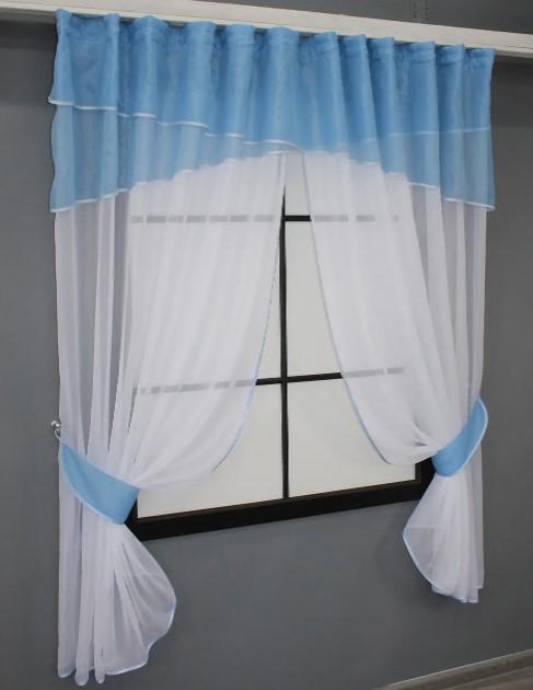 Шторки на кухню 280х170 см Блакитний/Білий (091к) - фото 4