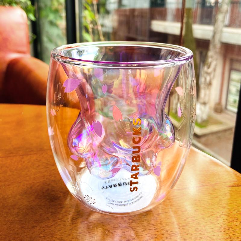 Чашка Starbucks 2020 Purple Sakura Cat Paw Double Wall Glass Cup Mug котяча лапка