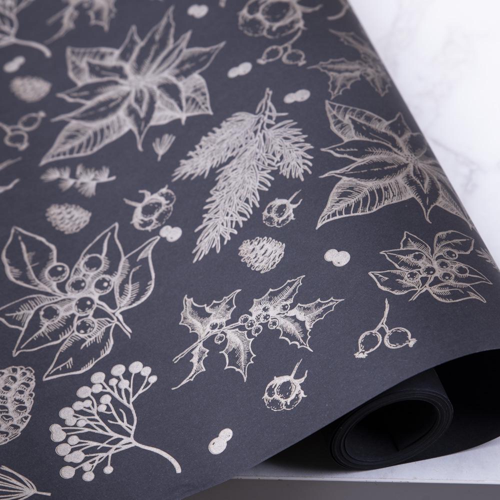 Бумага подарочная Пуансеттия 10 м Золотой/Черный (1468-409)