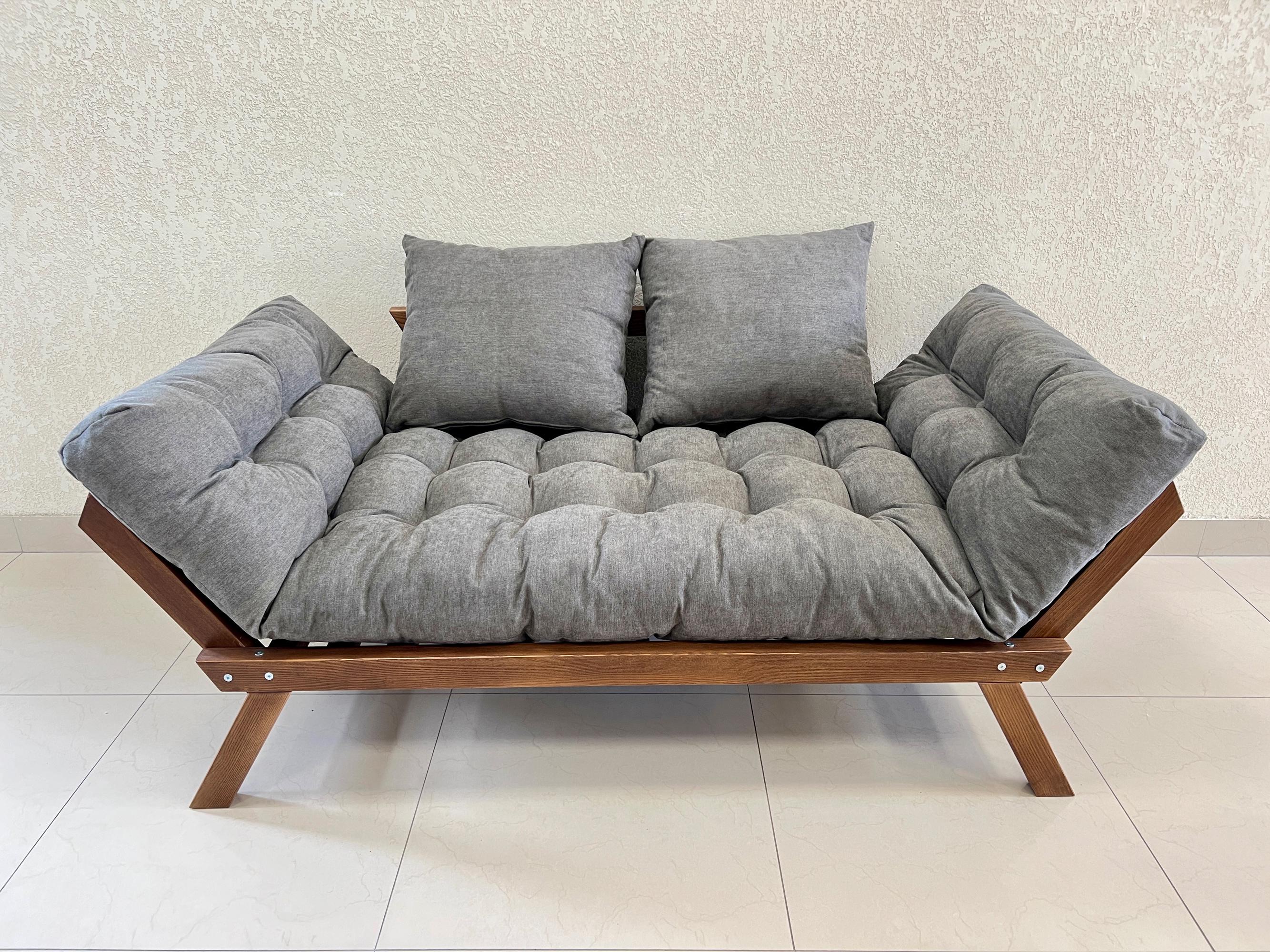 Диван деревянный Нью Йорк ясень с матрасом и подушками Коричневый/Пепельный (47572)