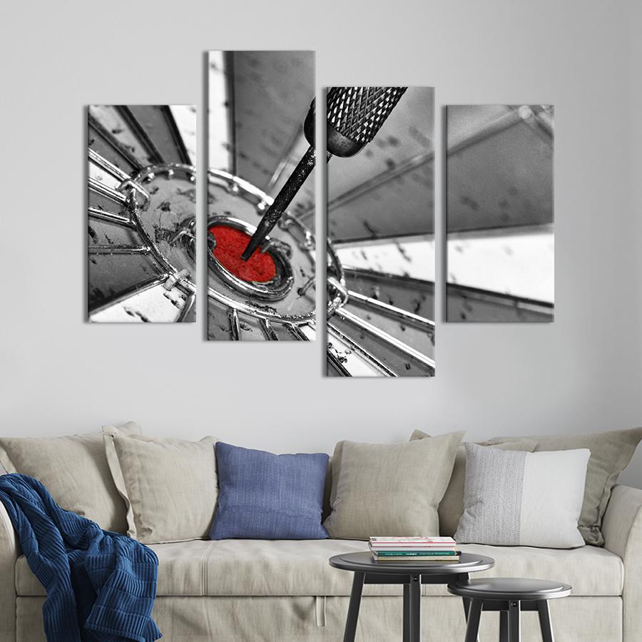 Картина модульная из 4 частей Точный бросок в дартс XL 149x106 см (476-42)