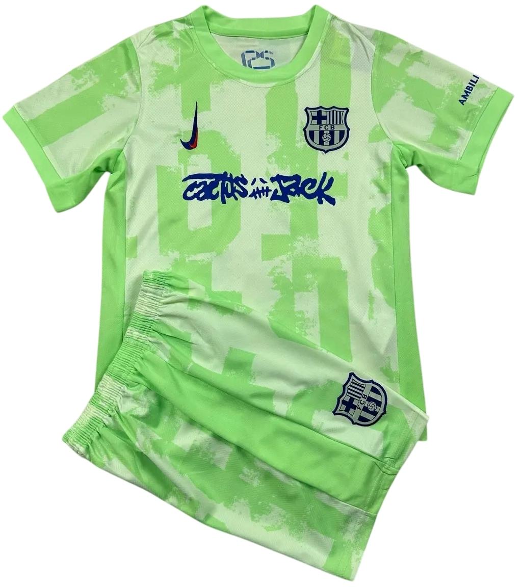 Футбольная форма детская Барселона Travis Scott 2024-2025 резервная 145-155 см Салатовый (F0199)
