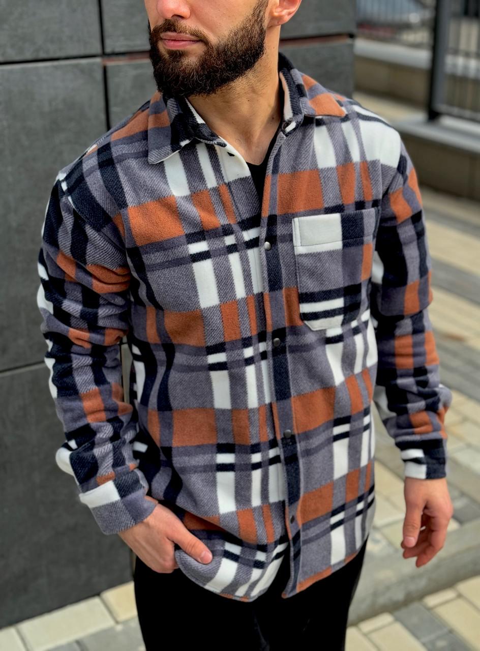 Рубашка мужская весенне-осенняя флисовая S Бело-оранжевый (G0016/1/1) - фото 2