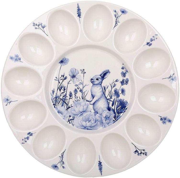 Блюдо фарфоровое Blue Bunny для 12-ти яиц и пасхи пасхальное блюдо 27 см Блюдо фарфоровое Blue Bunny для 12-ти яиц и пасхи пасхальное блюдо 27 см