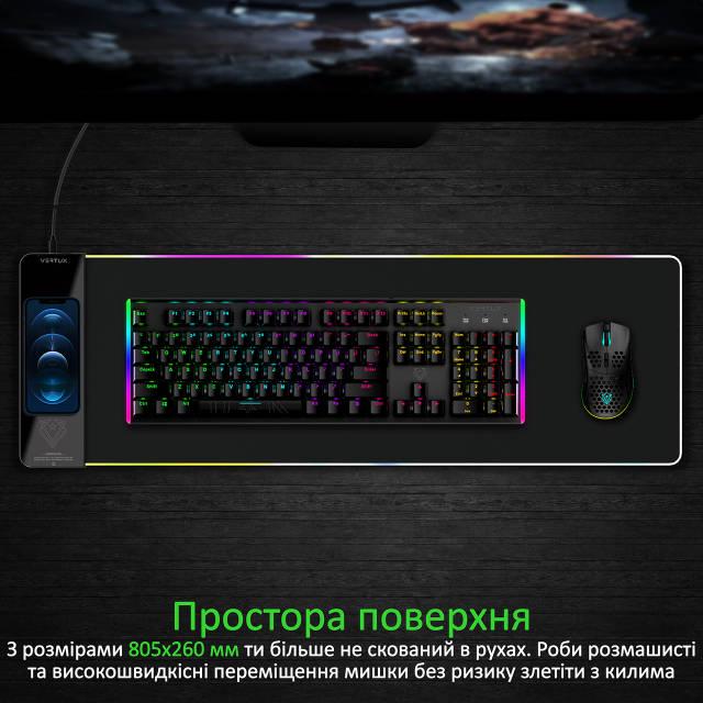 Игровая поверхность Vertux RaftPad-Qi с беспроводной зарядкой 15 Вт Black - фото 3