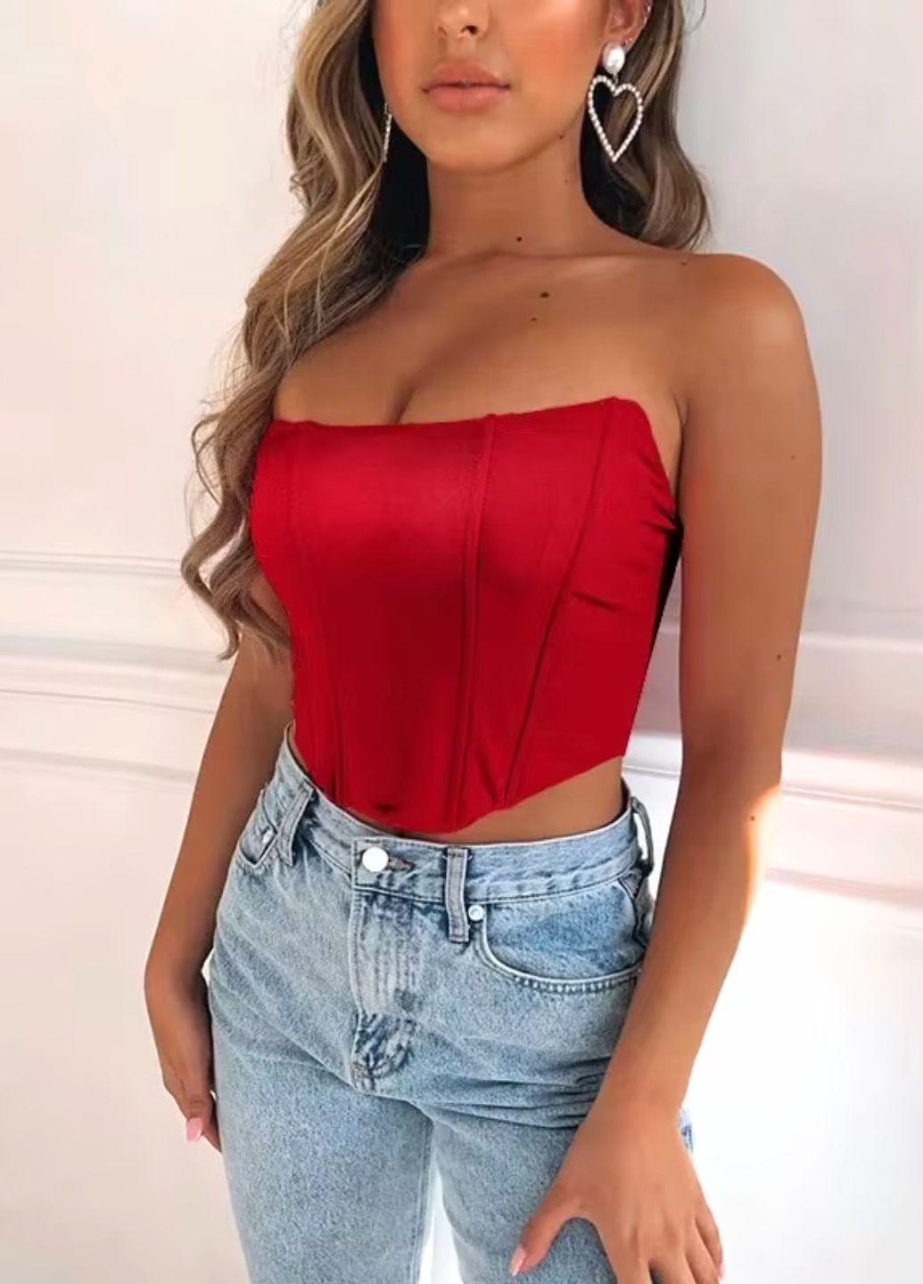 Корсет жіночий сатиновий на кісточках однотонний 14599 M Червоний (44)