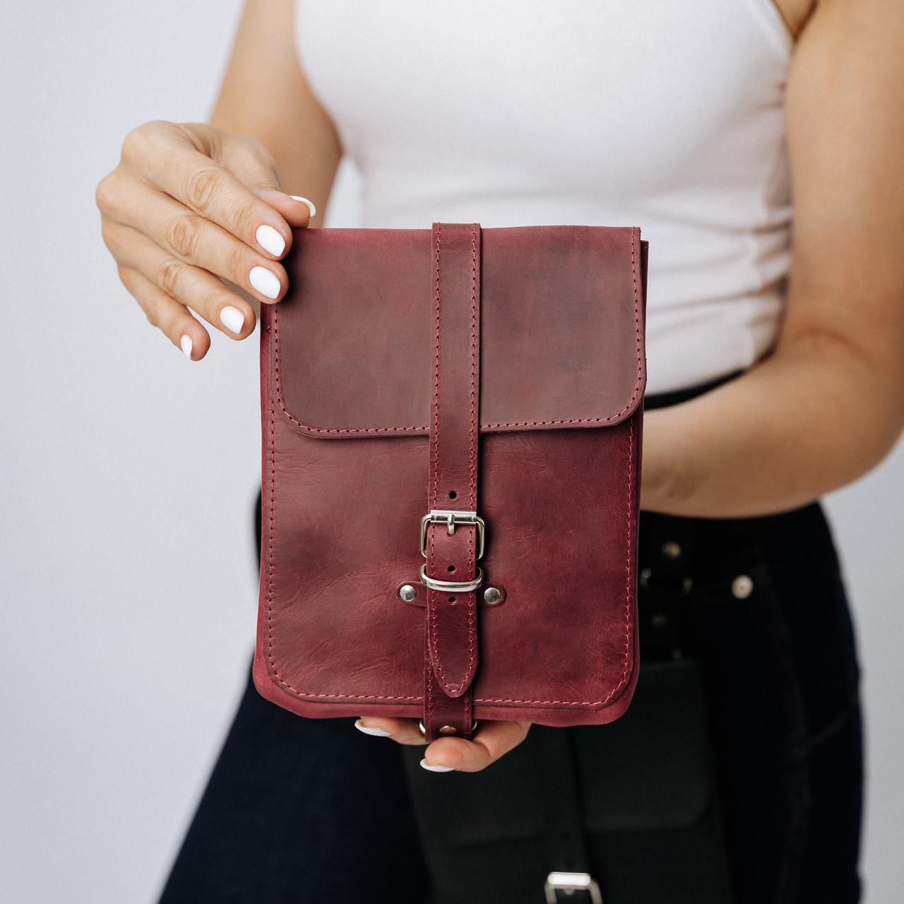 Сумка жіноча шкіряна на ногу EDENA Бордовий (Bag-1)