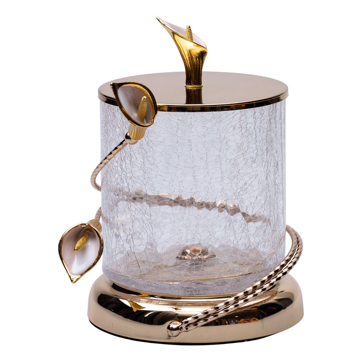 Цукерниця скляна з квітковим металевим декором з кришкою 14x20 см (6986) - фото 4