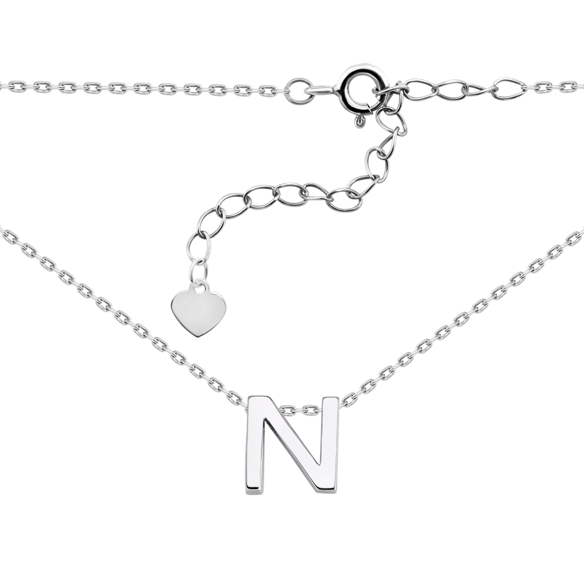 Колье серебряное маленькая буква N на тонкой цепочке без камней