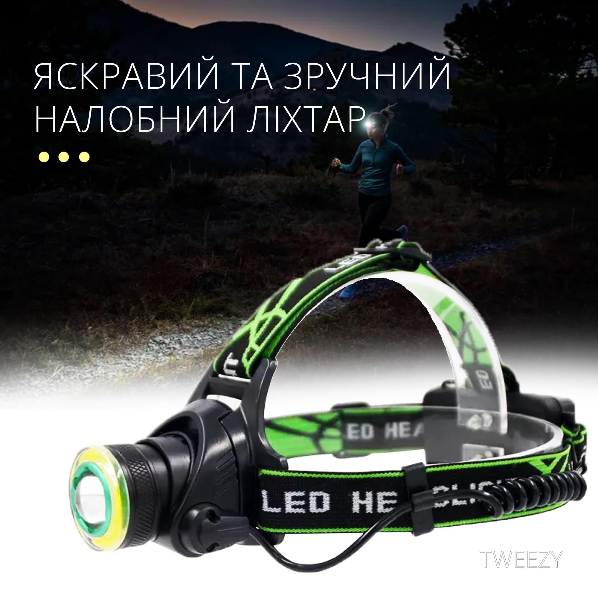 Фонарь налобный аккумуляторный Headlight LED COB с фокусировкой света Черный (00026) - фото 2