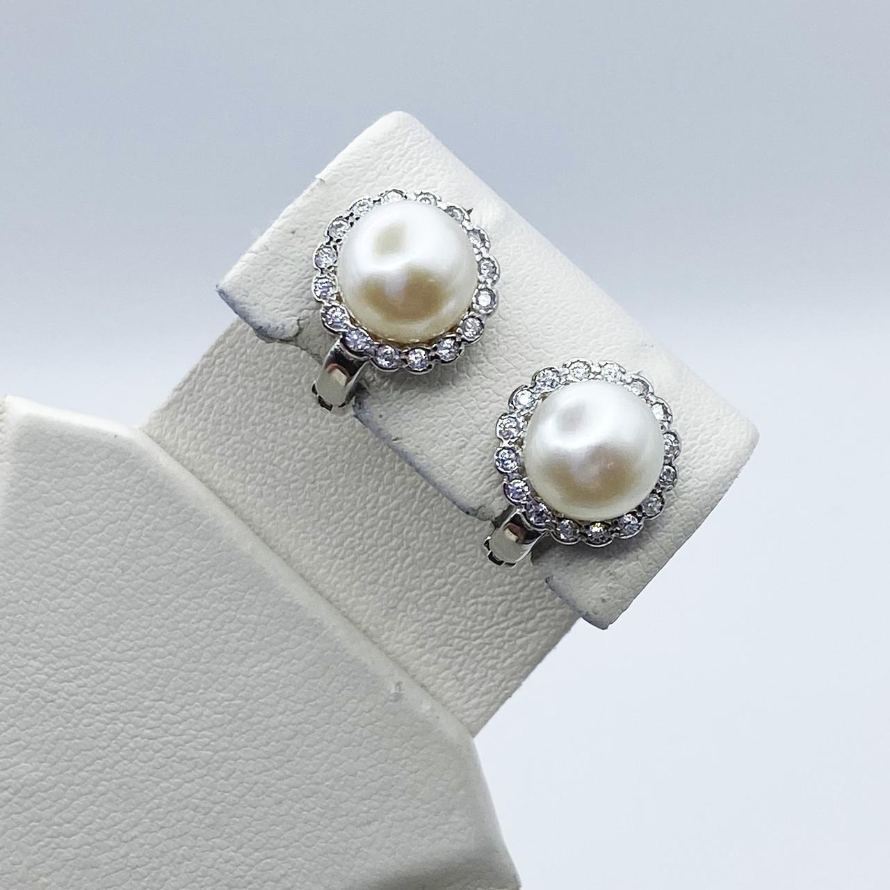 Серьги серебряные с жемчугом и кубическим цирконием 4,81 г (2303418160)