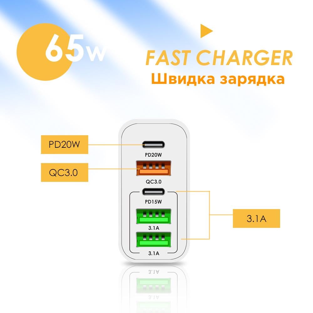 Зарядное устройство PD USB Type-C 65 W (100159) - фото 4