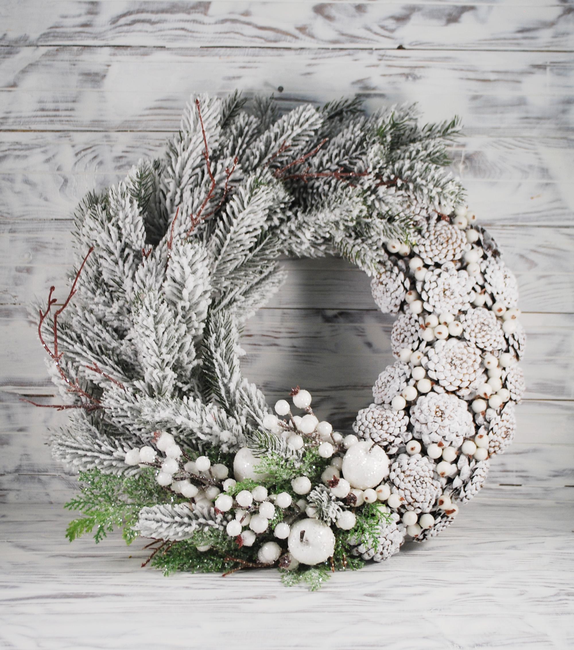 Вінок новорічний 40 см Білий (4781986) - фото 2 Вінок новорічний 40 см Білий (4781986) - фото 2