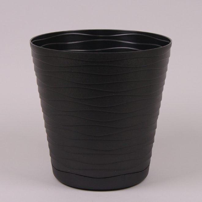 Горшок пластиковый Flora Теди с подставкой 11 см Черный (85447)
