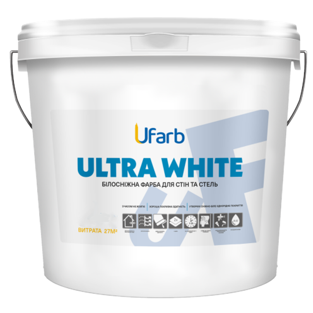 Фарба інтер'єрна білосніжна для стін та стель акрилова UFarb ULTRAWHITE 14 кг (2679404237)