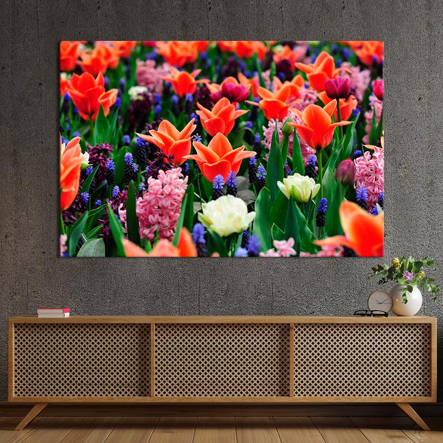 Картина цветы и растения Клумба весенних цветов 51x34 см (A1058-1)