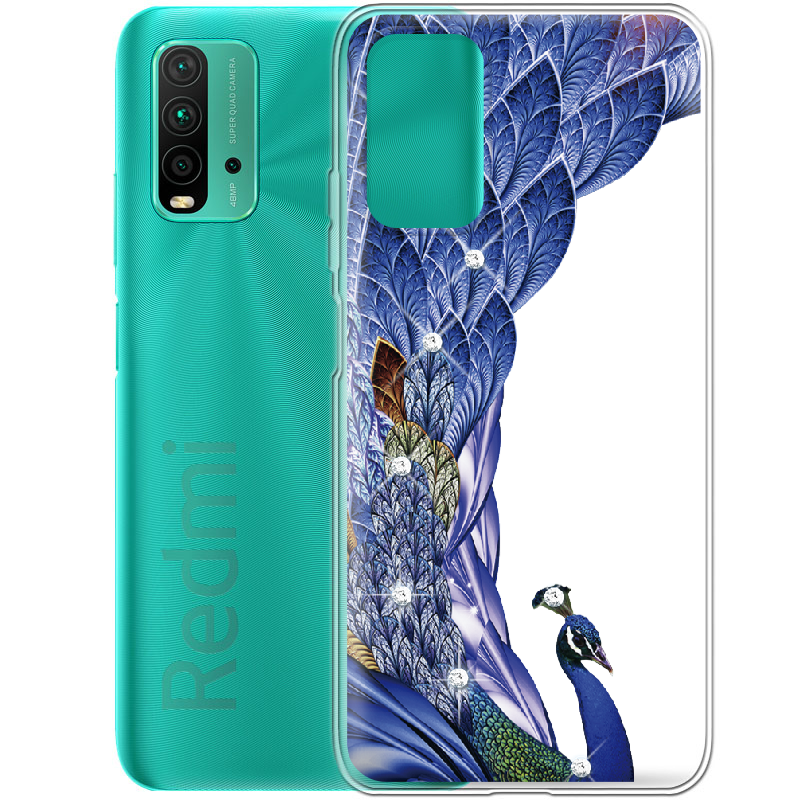 Чехол BoxFace Xiaomi Redmi 9T Павлин со стразами Прозрачный силикон (41685-rs7-41685) - фото 2