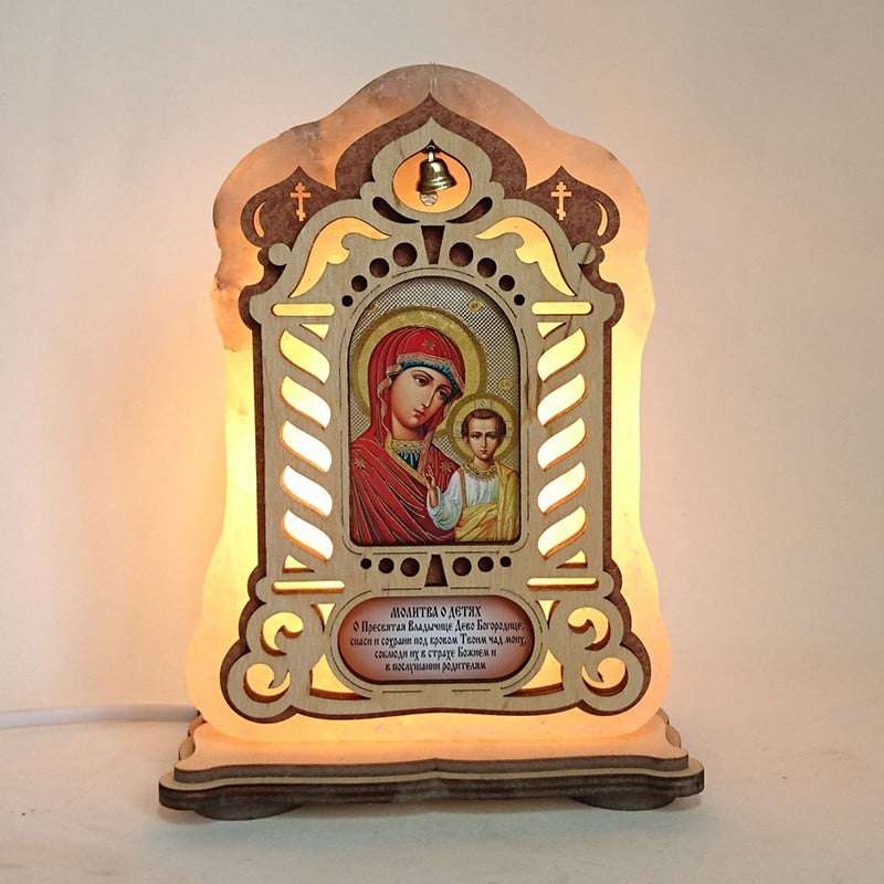 Соляная лампа Икона большая Казанская желтого подсвечивания (20015)