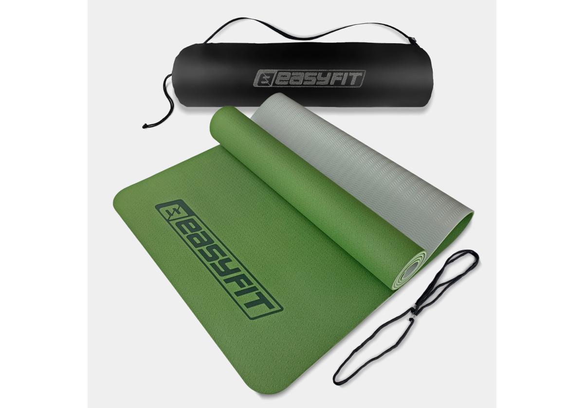 Коврик для йоги и фитнеса EasyFit TPE/TC двухслойный с чехлом 6 мм Зеленый с серым (EF-1924s-GNGY)