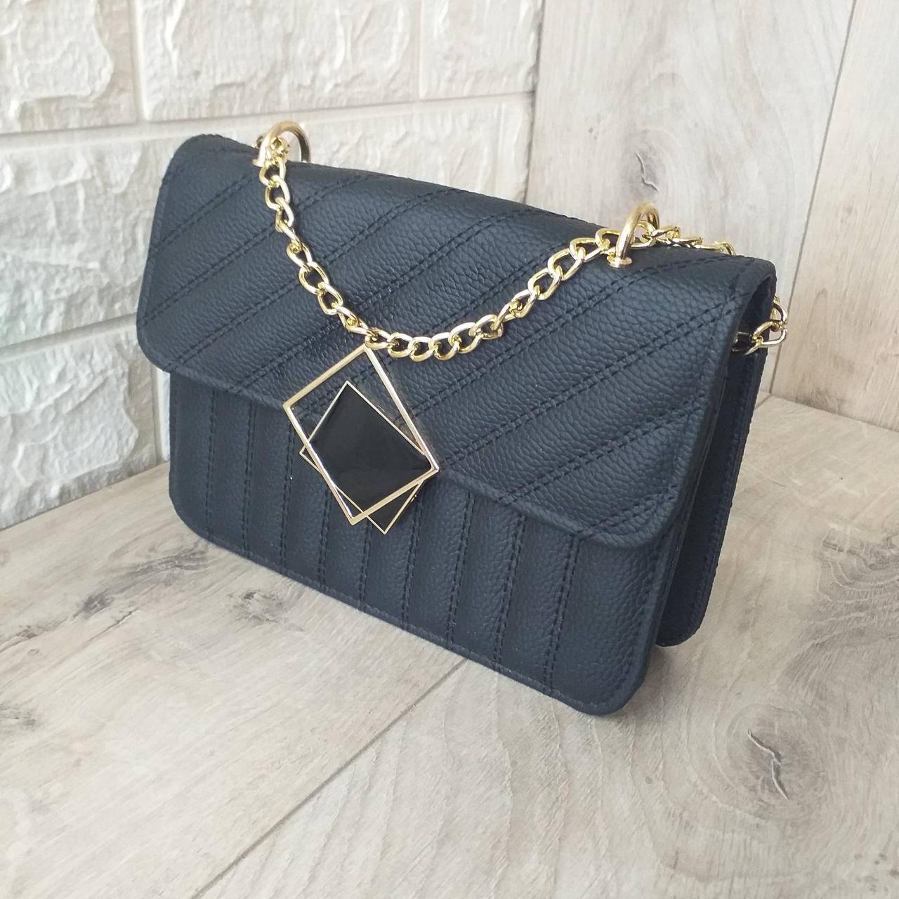 Жіноча сумка крос-боді з екошкіри з ланцюжком Чорний (KG-7239)