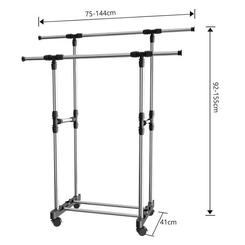 Стойка для одежды и обуви Clothes Rack Double JL-028 телескопическая двойная Черный (SS-09) - фото 3