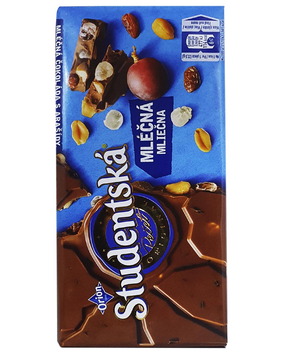 Шоколад Studentska Mlecna молочный с арахисом изюмом и желе 180 г (52345)