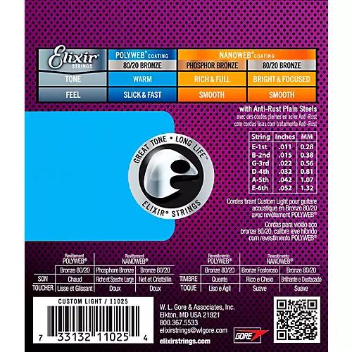 Струни Elixir 11025 POLYWEB 80/20 Bronze 11-52 Custom Light (1195) - фото 2