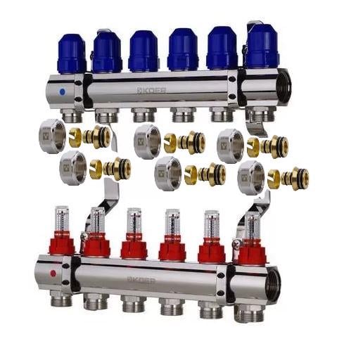 Коллектор с евроконусами для теплого пола KOER 6 контуров с расходомерами (KR2643K)