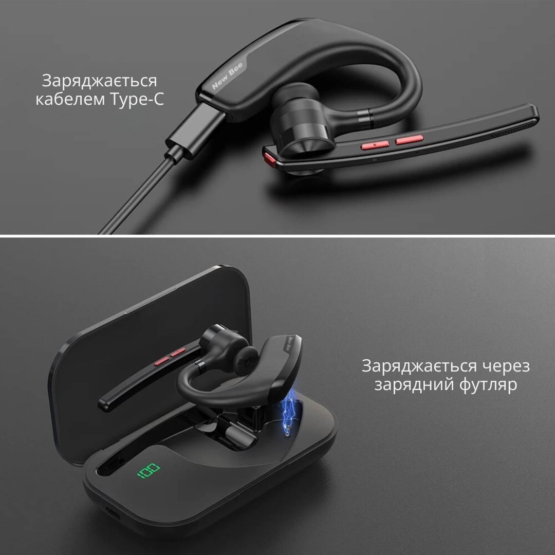 Гарнитура Bluetooth New Bee M51 с зарядным чехлом Черный (QCC4) - фото 6