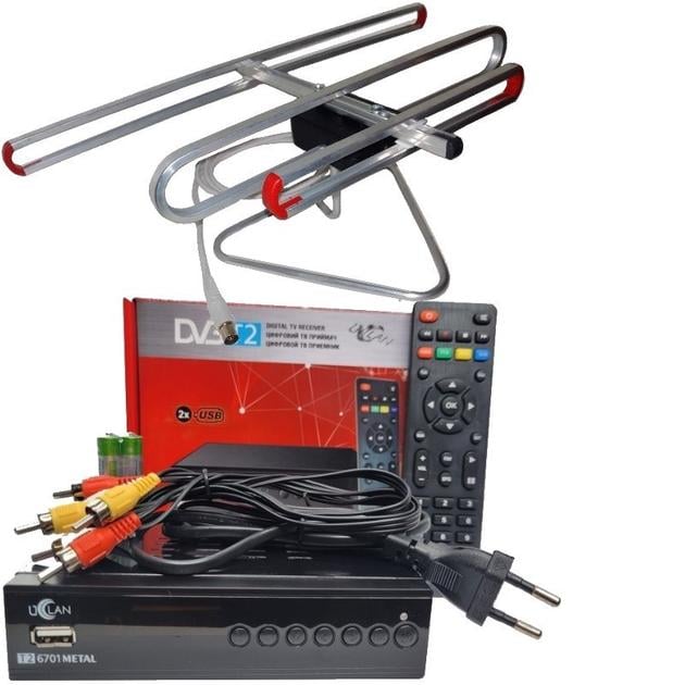 Тюнер uClan T2 6701 METAL с фунциями медиаплеера и IPTV/WebTV/антенна улучшенная комнатная с TV-кабелем