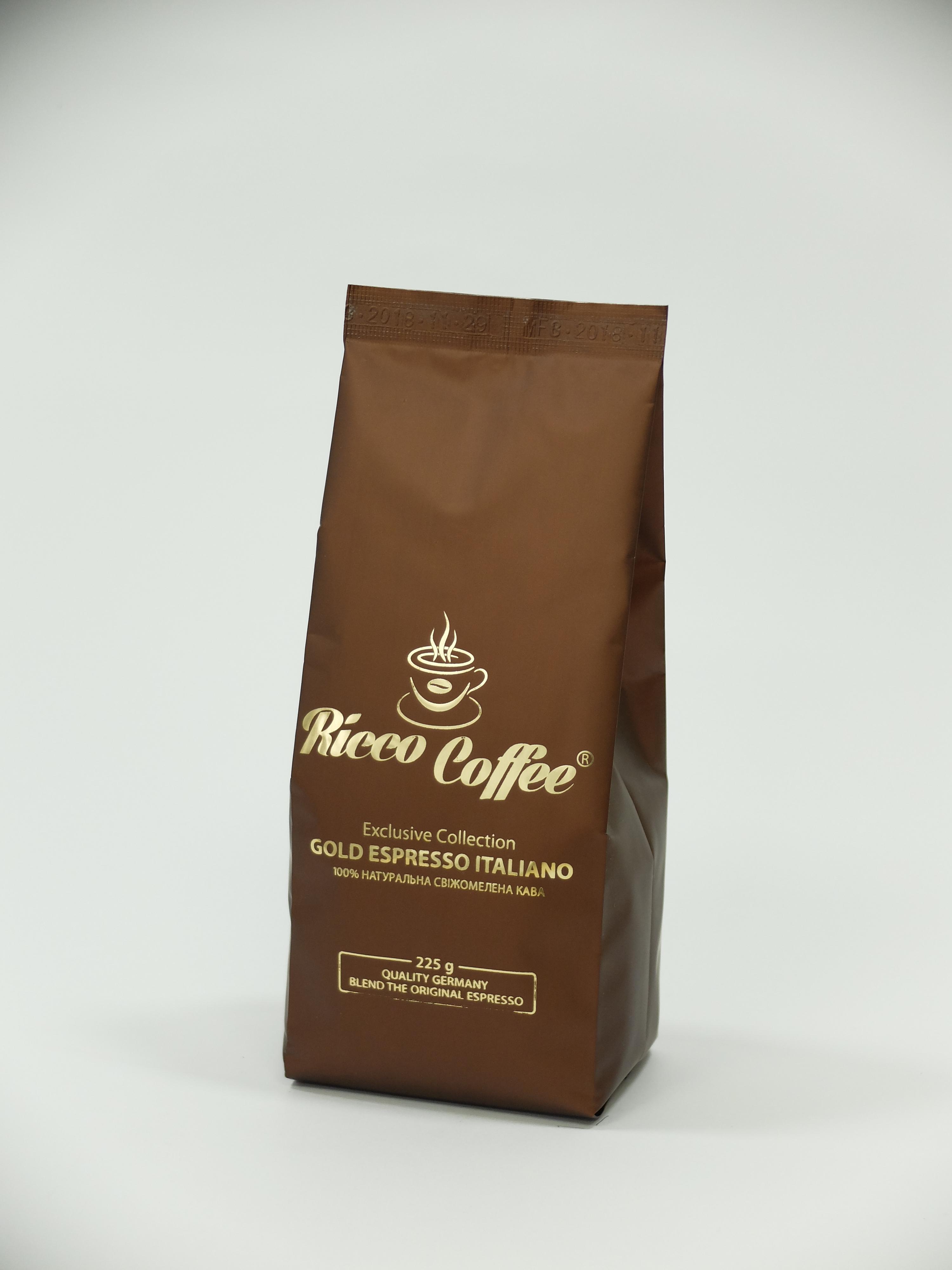 Кофе молотый Ricco Coffee Gold Espresso Italiano 225 г Бронзовый