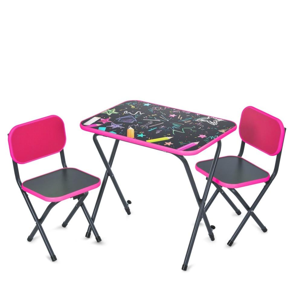 Дитячий стіл з двома стільцями Bambi комбінований 60х44,5х52-57 см складаний Малиновий (KL-154-R-63)