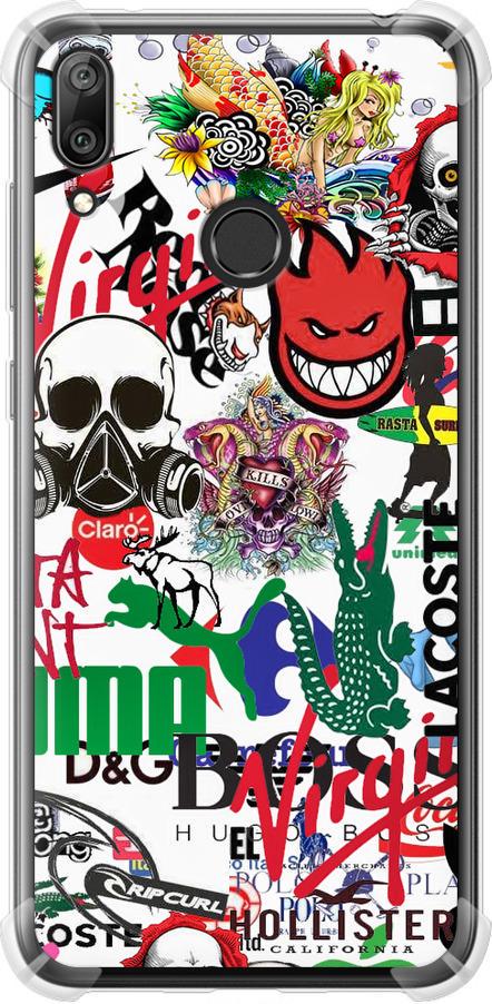 Чехол на Huawei Y7 2019 Many different logos (4022sp-1638-42517)