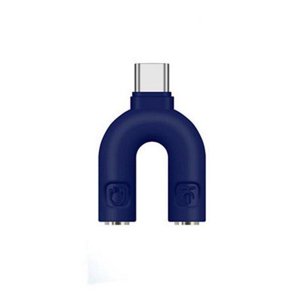 Переходник SUNROZ USB Type C Male–2x3,5 мм Female Dark-blue (A48372)