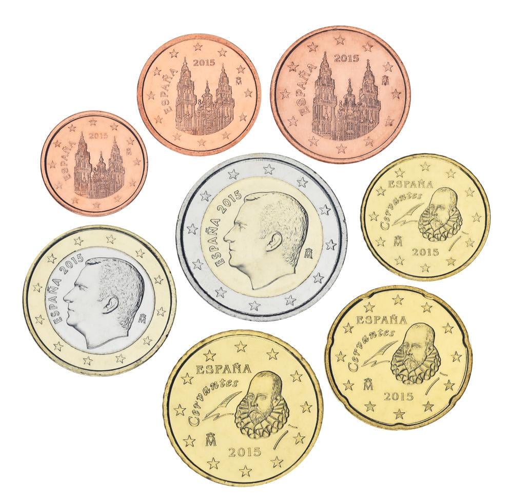 Коллекционные монеты Испания набор из 8 монет евро 2015 UNC 1/2/5/10/20/50 евроцентов/1/2 евро (М24335)