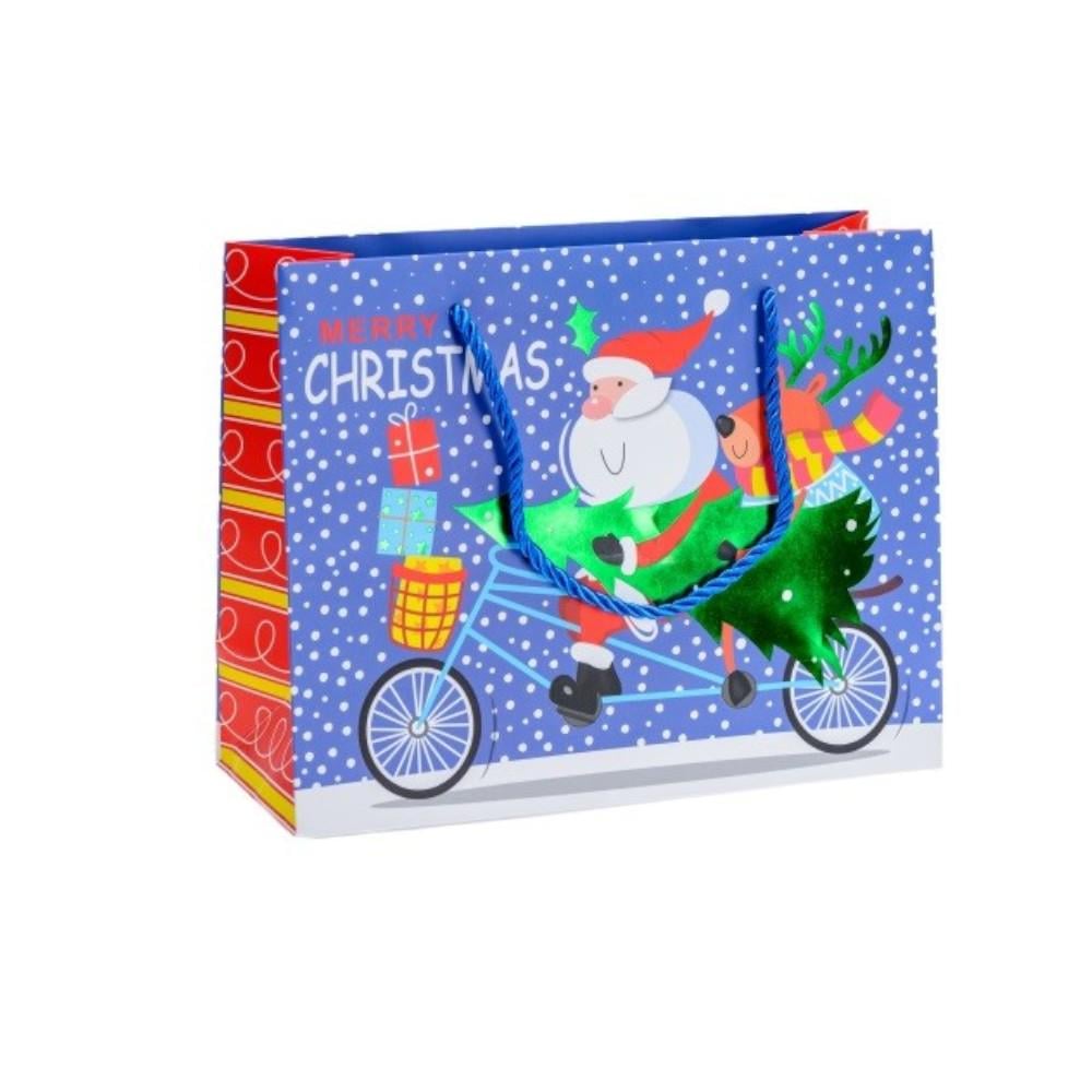 Подарочный пакет Stenson Let it snow Санта 34х45х12 см Синий (23941040)