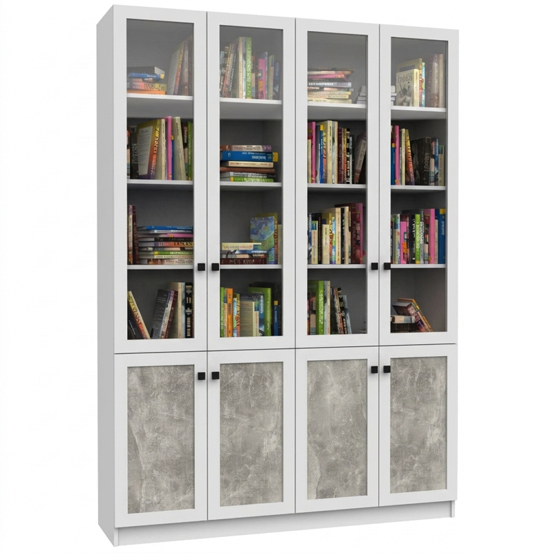 Шкаф книжный со стеклом 4/glass 4 MDF 1600х320х2100 мм White (1830843)