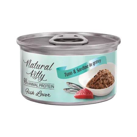 Корм для котів вологий повнораціонний Natural Kitty Meat Lover tuna and sardine in gravy з диким тунцем та сардиною у соусі 70 г
