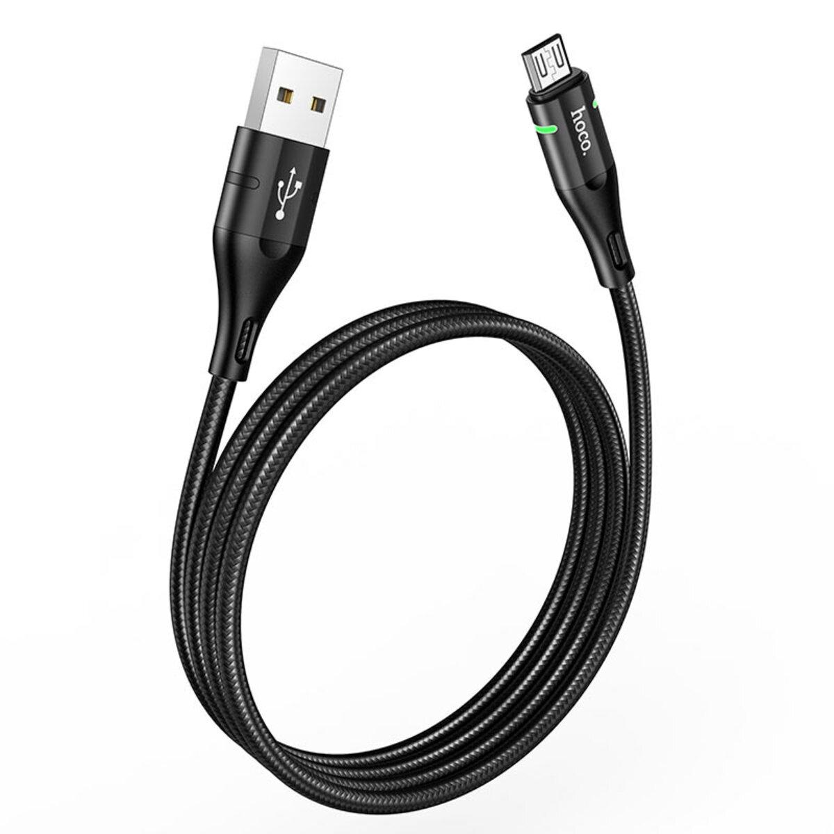 Кабель Hoco U93 USB to Micro USB с индикатором 2,4 A 1,2 м Black (580960) - фото 1