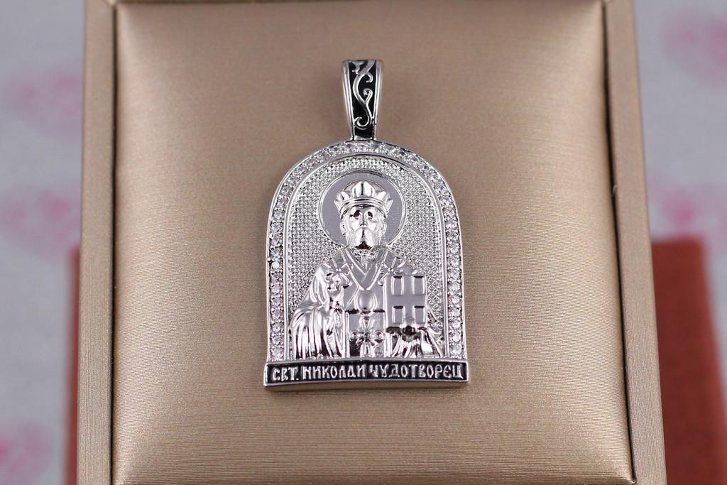 Ладанка Xuping Jewelry Святой Николай Чудотворец с камнями литое ушко 3 см Серебристый