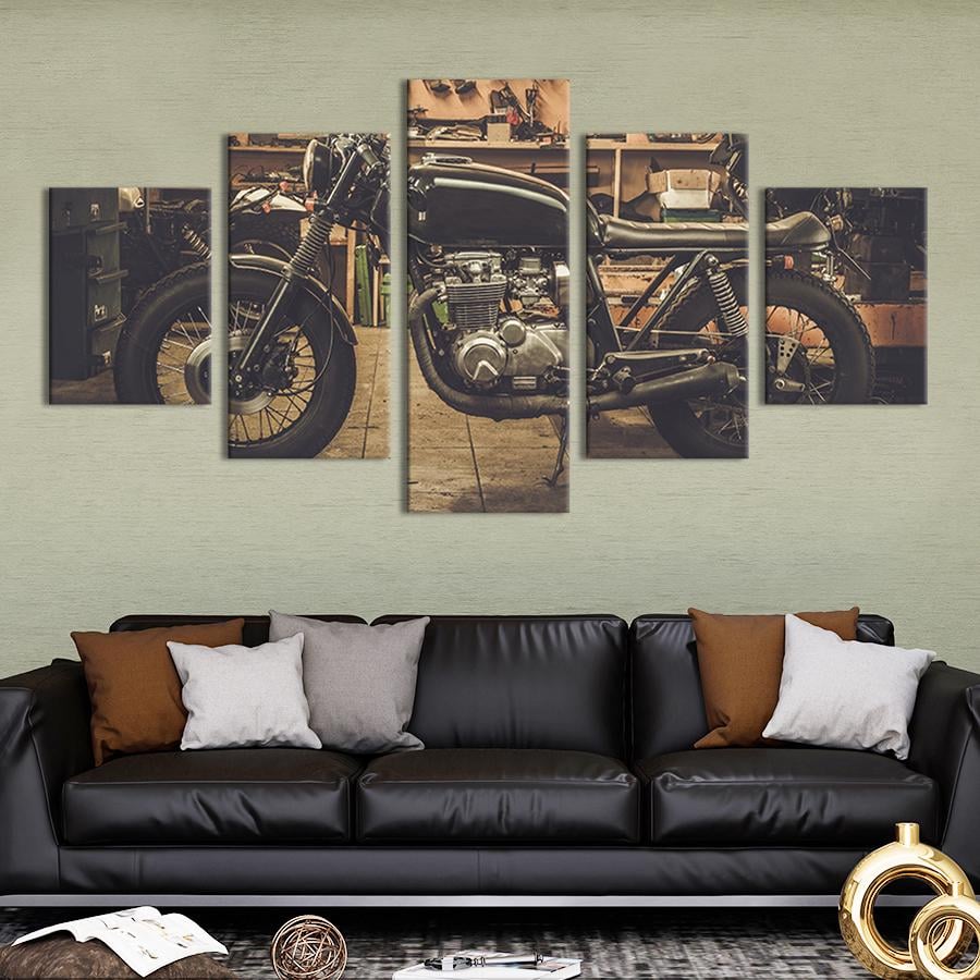Модульная картина из 5 частей Раритетный мотоцикл в гараже 162x80 см (95-52)