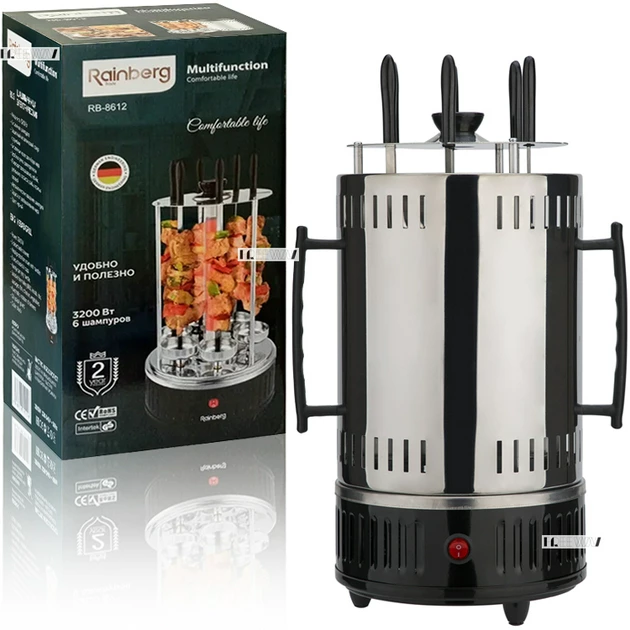 Электрошашлычница Rainberg RB-8612 3200 Вт 6 шампуров - фото 3 Электрошашлычница Rainberg RB-8612 3200 Вт 6 шампуров - фото 3