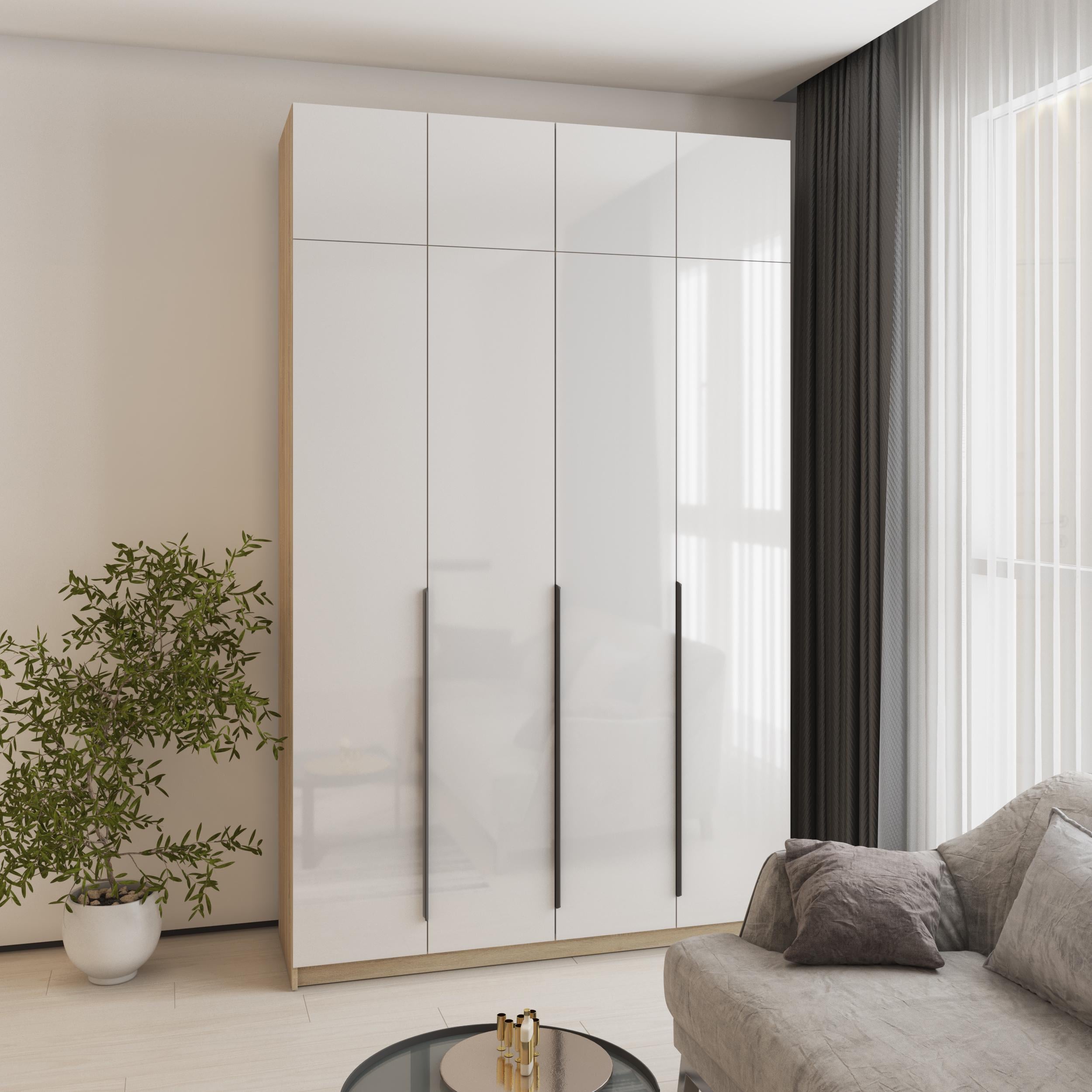 Шкаф 4-дверный с антресолью MebelStar Оскар Gloss BL-B блок ящиков 160x52x260 см Дуб сонома/Белый (MBS-5527)