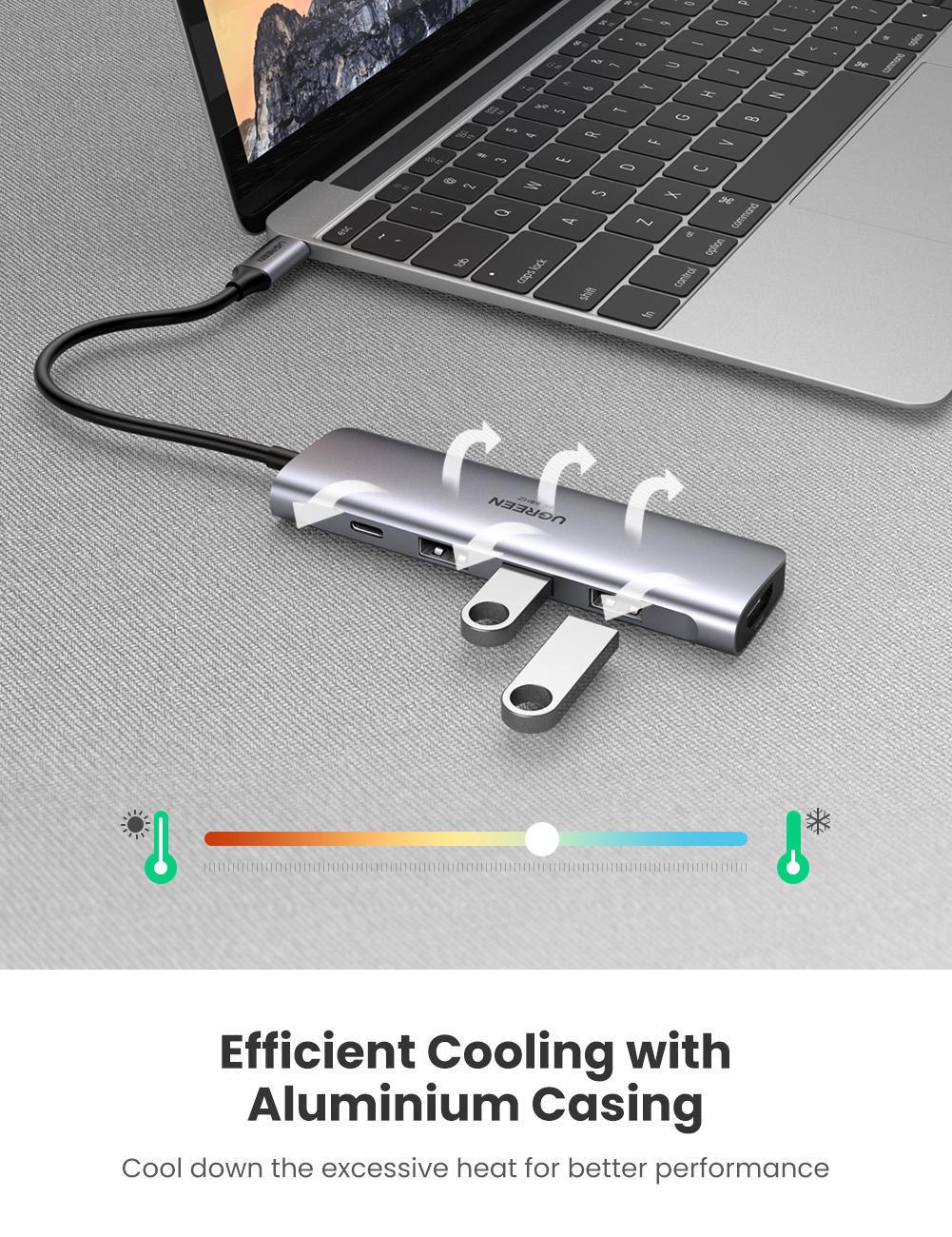 USB-хаб UGREEN Type-C-3x USB 3.0/5 Гбіт/с HDMI 4K 60Hz/Type-C PD 100W USB-C Сірий (70495) - фото 4 USB-хаб UGREEN Type-C-3x USB 3.0/5 Гбіт/с HDMI 4K 60Hz/Type-C PD 100W USB-C Сірий (70495) - фото 4