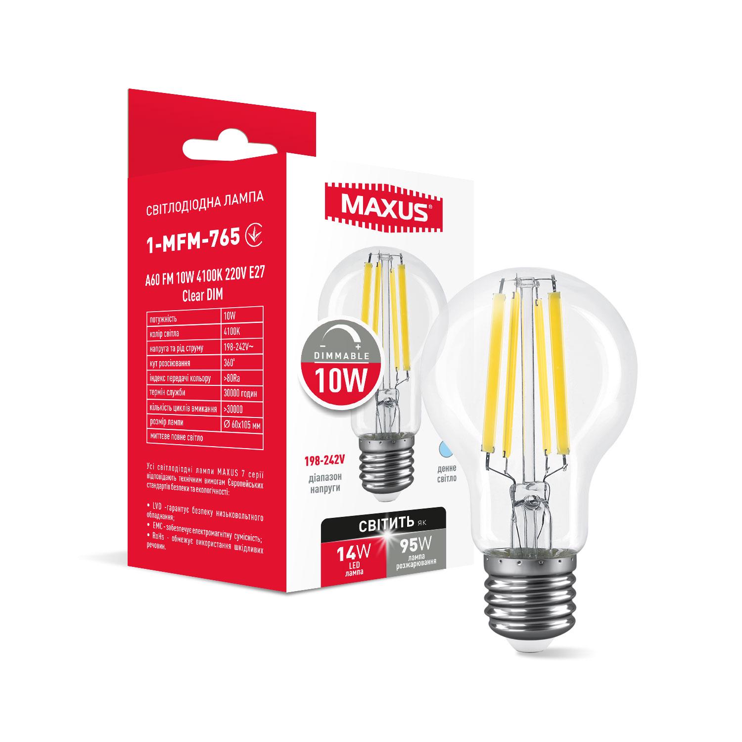 Лампа світлодіодна філаментна A60 FM 10W 4100K 220V E27 Clear DIM