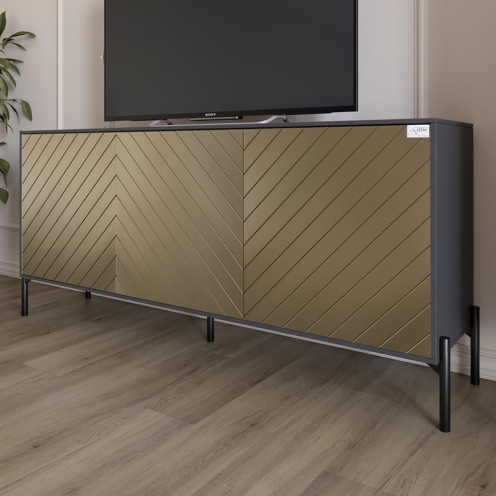 Тумба под телевизор Lion Амарант с черными металлическими ножками 168x40x76,5 см Антрацит/Перламутровый металлик (000-000-2376)